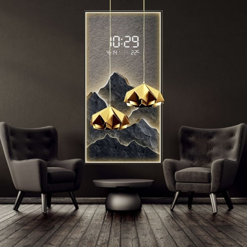 Луксозно светещо арт пано с вграден часовник